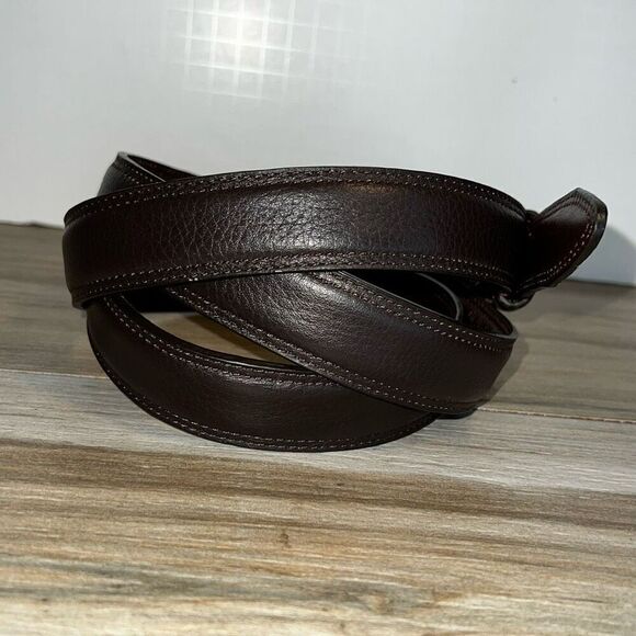 Embossed Pebble Leather Belt Men’s 52” Brown Silver Buckle Classic Workwear - Picture 4 of 8